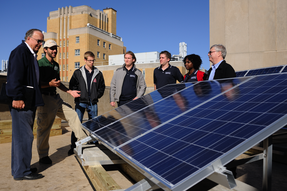 Solar panels on the rooftop of Benedum Hall