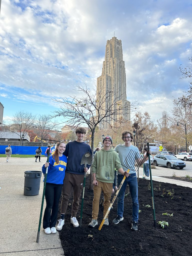 Students planting pollinator garden