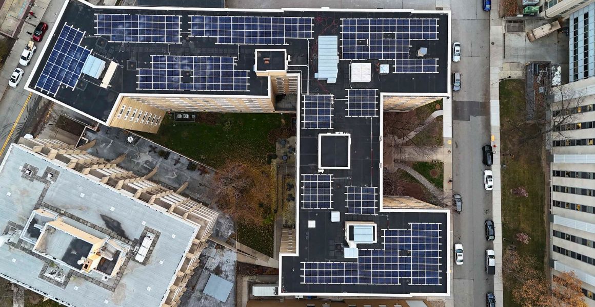 Rooftop solar on top of Ruskin Hall