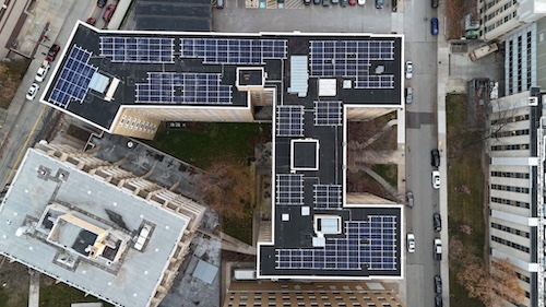 solar panels on the top of Ruskin Hall