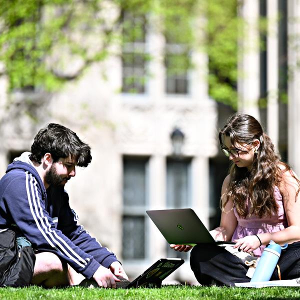 Students study together on the Cathedral of Learning lawn.
