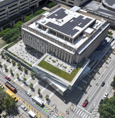Hillman Library with green roof and solar panels