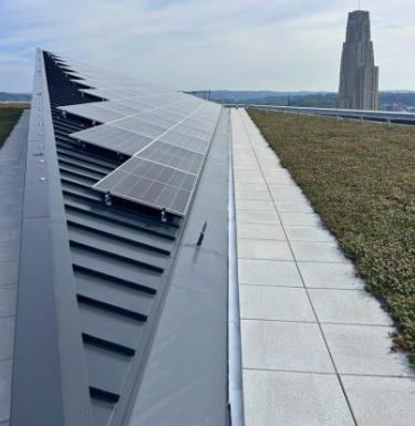 Solar panels on top of the Recreation and Wellness Center
