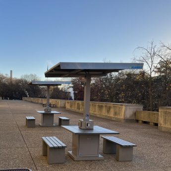 Solar picnic tables at Posvar Hall, University of Pittsburgh 2022